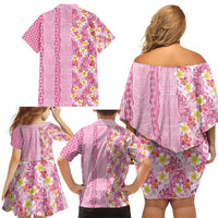 Pastel Magenta Aloha Hawaii Tiki Family Matching Off Shoulder Short Dress and Hawaiian Shirt Tropical Plumeria - Seamless Style LT14 - Polynesian Pride