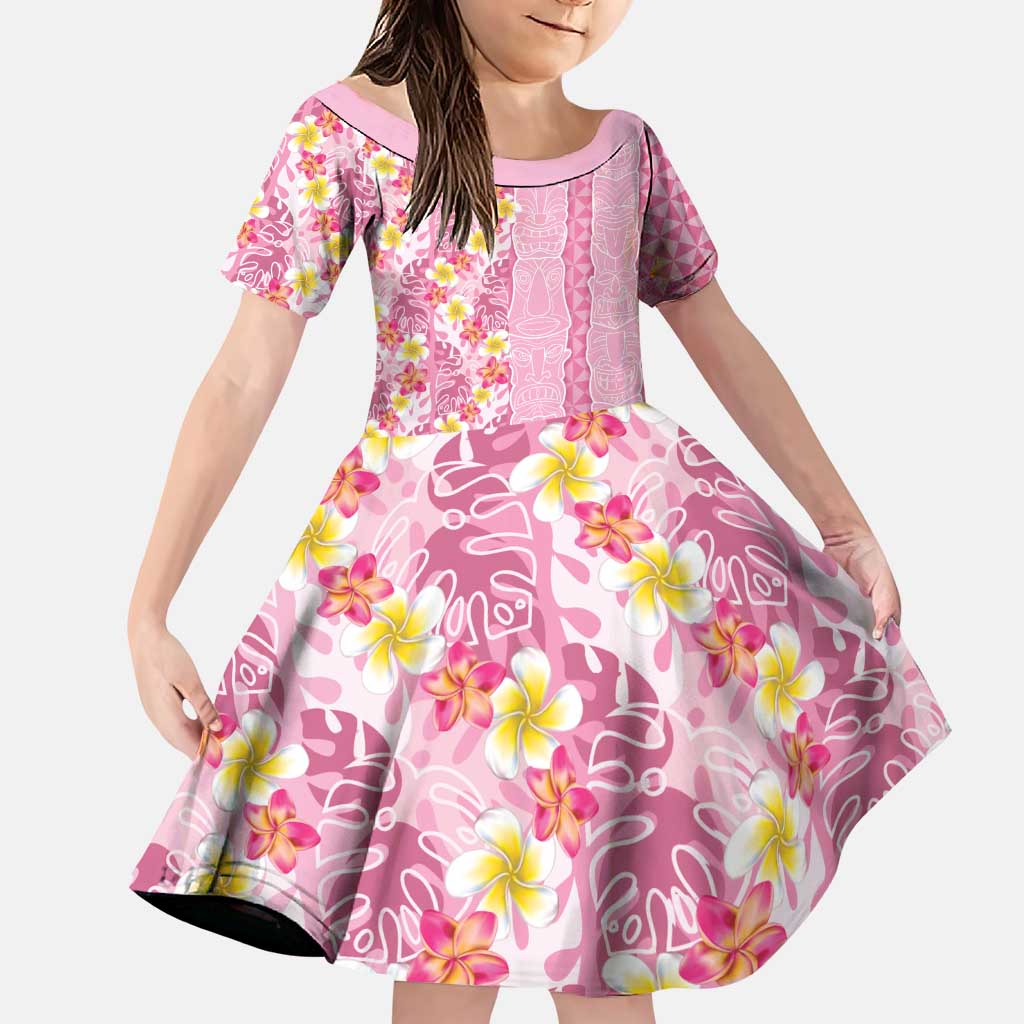 Pastel Magenta Aloha Hawaii Tiki Family Matching Puletasi and Hawaiian Shirt Tropical Plumeria - Seamless Style LT14 Daughter's Dress Magenta - Polynesian Pride
