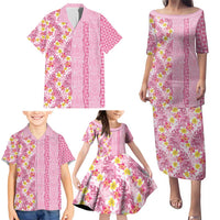 Pastel Magenta Aloha Hawaii Tiki Family Matching Puletasi and Hawaiian Shirt Tropical Plumeria - Seamless Style LT14 - Polynesian Pride