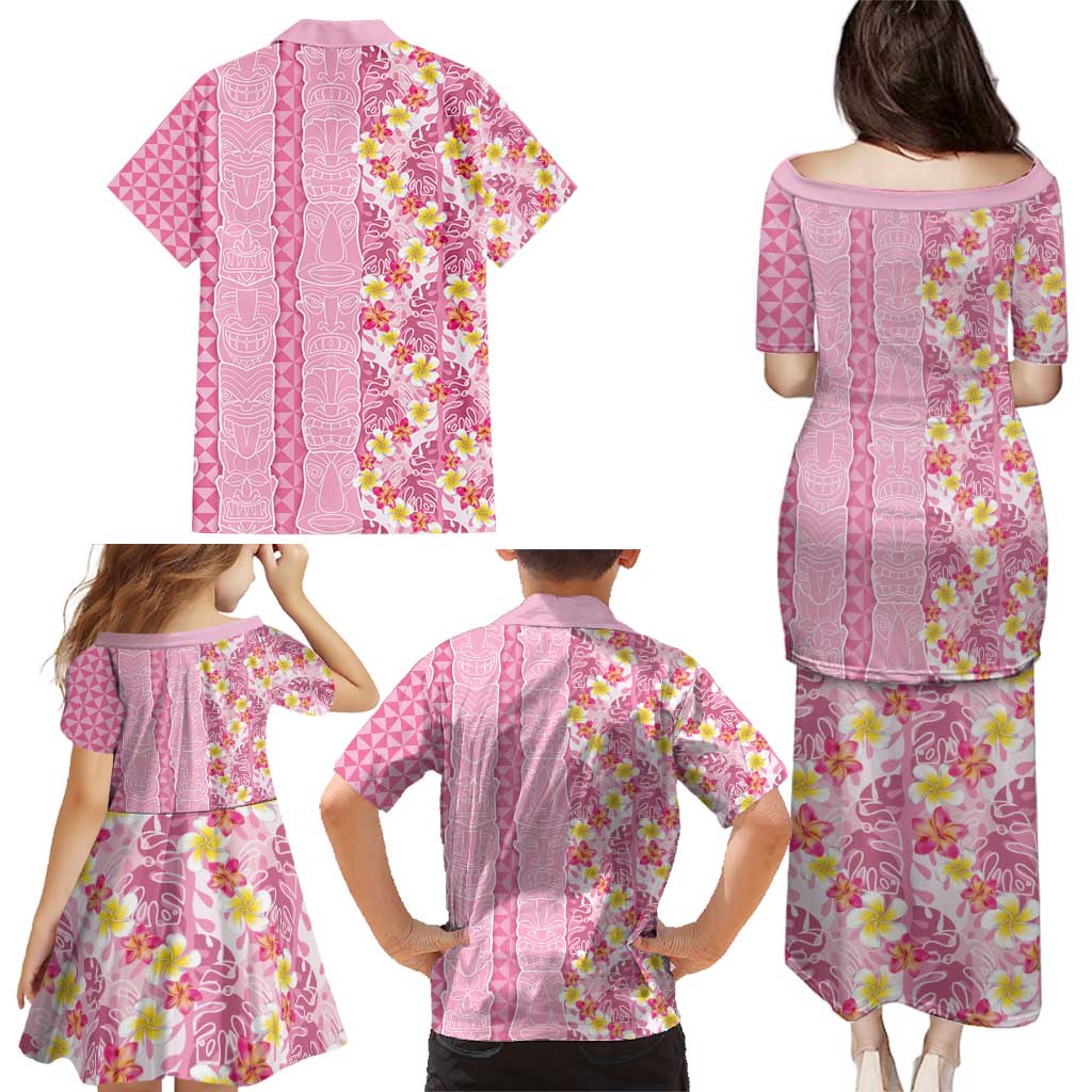 Pastel Magenta Aloha Hawaii Tiki Family Matching Puletasi and Hawaiian Shirt Tropical Plumeria - Seamless Style LT14 - Polynesian Pride