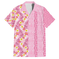 Pastel Magenta Aloha Hawaii Tiki Family Matching Puletasi and Hawaiian Shirt Tropical Plumeria - Seamless Style LT14 Dad's Shirt - Short Sleeve Magenta - Polynesian Pride