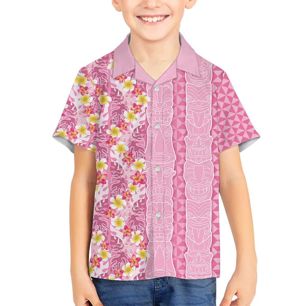 Pastel Magenta Aloha Hawaii Tiki Family Matching Puletasi and Hawaiian Shirt Tropical Plumeria - Seamless Style LT14 Son's Shirt Magenta - Polynesian Pride