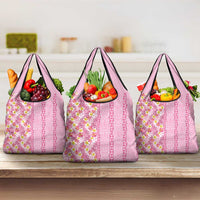 Pastel Magenta Aloha Hawaii Tiki Grocery Bag Tropical Plumeria - Seamless Style