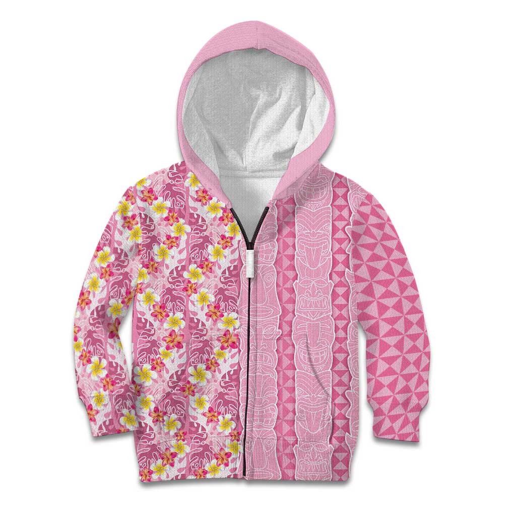 Pastel Magenta Aloha Hawaii Tiki Kid Hoodie Tropical Plumeria - Seamless Style