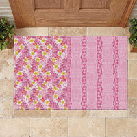 Pastel Magenta Aloha Hawaii Tiki Rubber Doormat Tropical Plumeria - Seamless Style