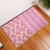 Pastel Magenta Aloha Hawaii Tiki Rubber Doormat Tropical Plumeria - Seamless Style