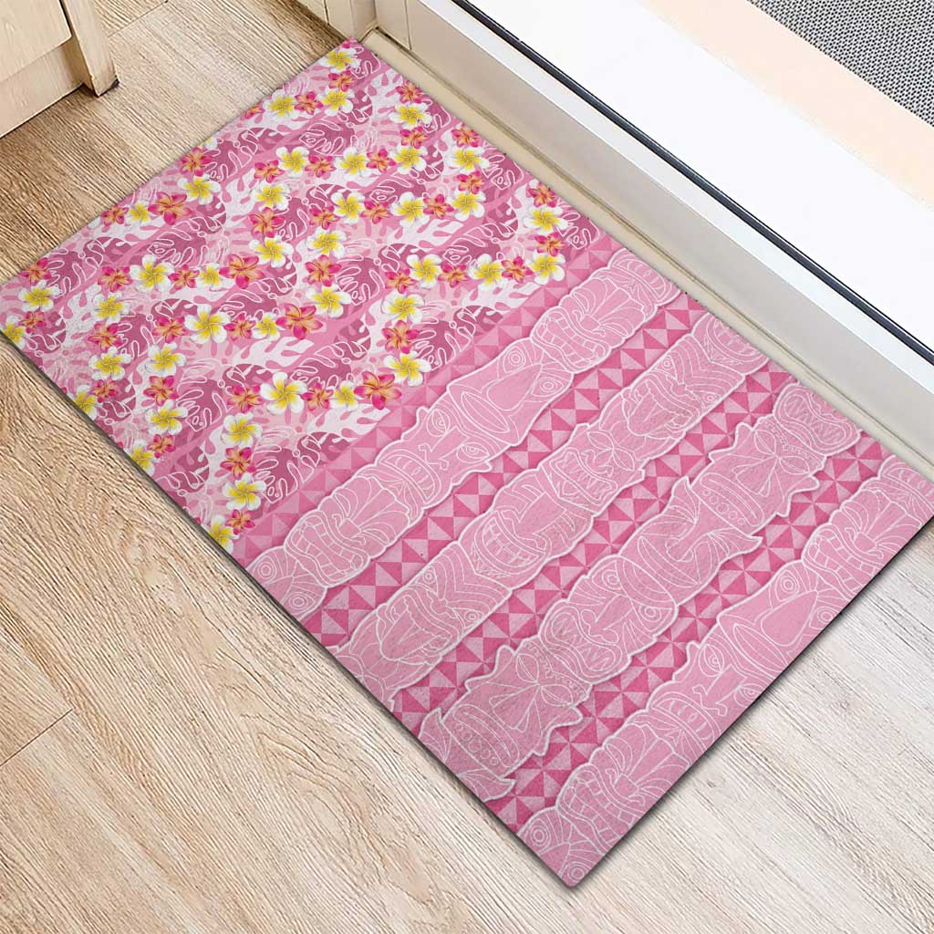 Pastel Magenta Aloha Hawaii Tiki Rubber Doormat Tropical Plumeria - Seamless Style