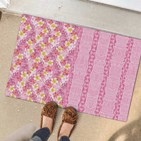 Pastel Magenta Aloha Hawaii Tiki Rubber Doormat Tropical Plumeria - Seamless Style