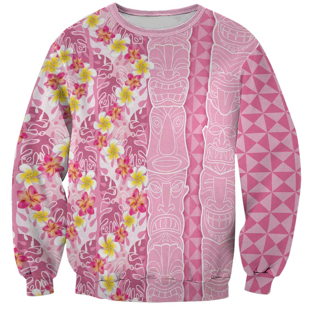 Pastel Magenta Aloha Hawaii Tiki Sweatshirt Tropical Plumeria - Seamless Style