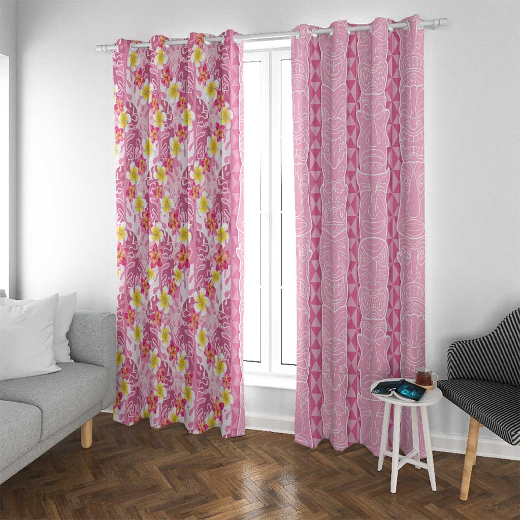 Pastel Magenta Aloha Hawaii Tiki Window Curtain Tropical Plumeria - Seamless Style