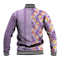 Lush Lilac Aloha Hawaii Tiki Baseball Jacket Tropical Plumeria - Seamless Style