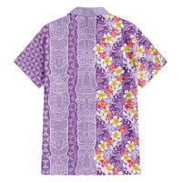 Lush Lilac Aloha Hawaii Tiki Family Matching Off The Shoulder Long Sleeve Dress and Hawaiian Shirt Tropical Plumeria - Seamless Style LT14 - Polynesian Pride