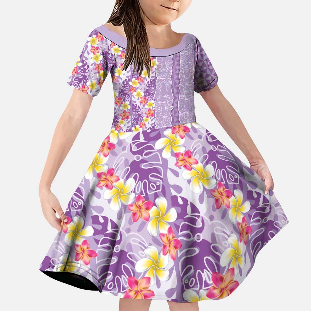 Lush Lilac Aloha Hawaii Tiki Family Matching Puletasi and Hawaiian Shirt Tropical Plumeria - Seamless Style LT14 Daughter's Dress Purple - Polynesian Pride
