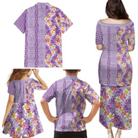 Lush Lilac Aloha Hawaii Tiki Family Matching Puletasi and Hawaiian Shirt Tropical Plumeria - Seamless Style LT14 - Polynesian Pride