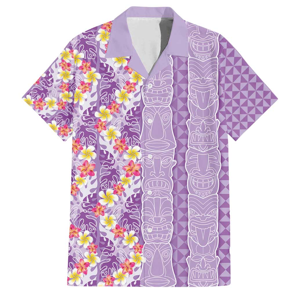 Lush Lilac Aloha Hawaii Tiki Family Matching Puletasi and Hawaiian Shirt Tropical Plumeria - Seamless Style LT14 Dad's Shirt - Short Sleeve Purple - Polynesian Pride