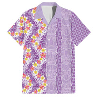 Lush Lilac Aloha Hawaii Tiki Family Matching Puletasi and Hawaiian Shirt Tropical Plumeria - Seamless Style LT14 Dad's Shirt - Short Sleeve Purple - Polynesian Pride