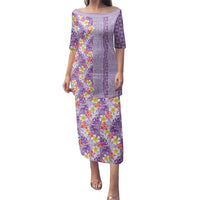 Lush Lilac Aloha Hawaii Tiki Family Matching Puletasi and Hawaiian Shirt Tropical Plumeria - Seamless Style LT14 Mom's Dress Purple - Polynesian Pride