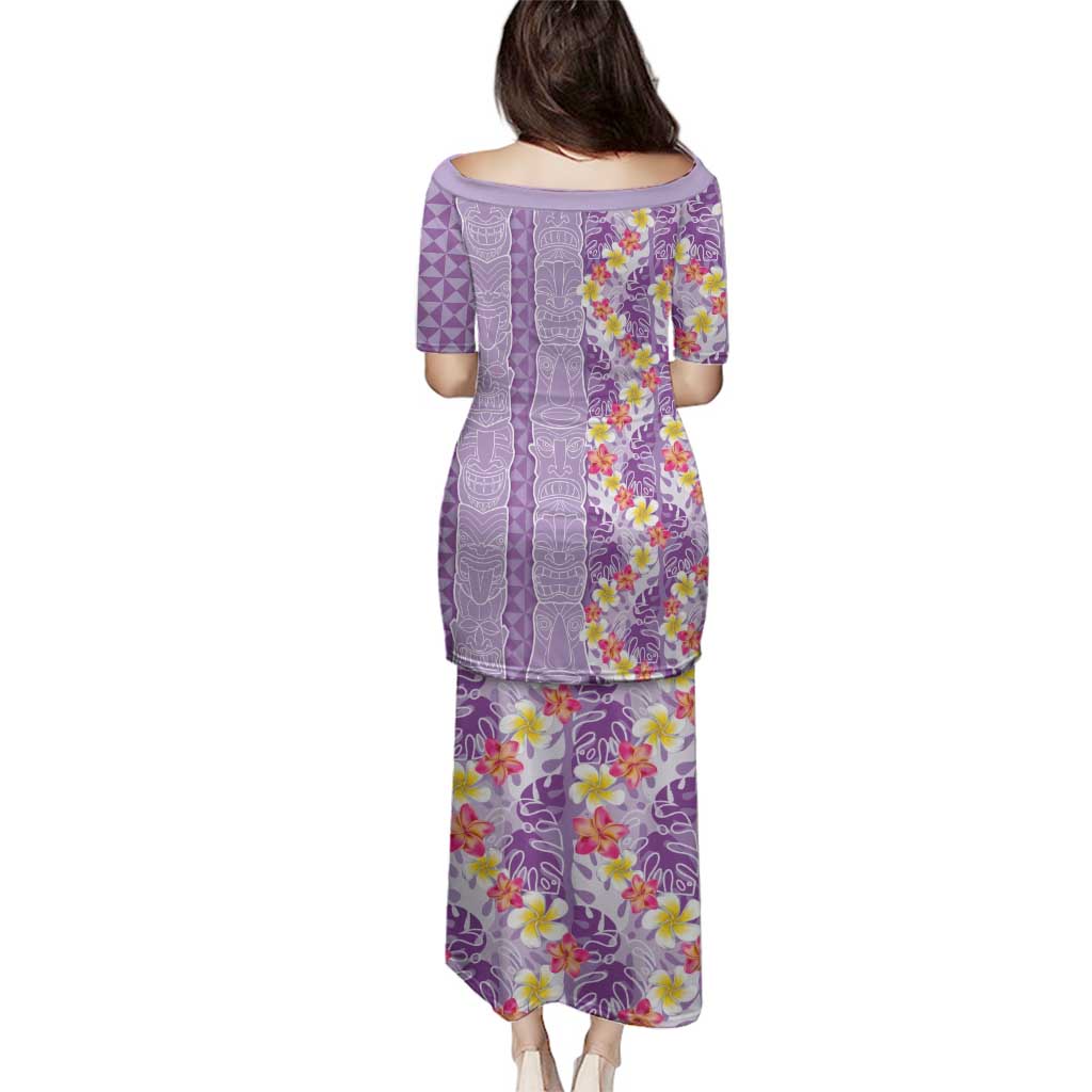 Lush Lilac Aloha Hawaii Tiki Family Matching Puletasi and Hawaiian Shirt Tropical Plumeria - Seamless Style LT14 - Polynesian Pride
