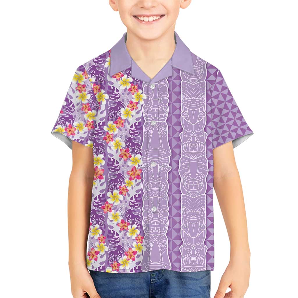 Lush Lilac Aloha Hawaii Tiki Family Matching Puletasi and Hawaiian Shirt Tropical Plumeria - Seamless Style LT14 Son's Shirt Purple - Polynesian Pride