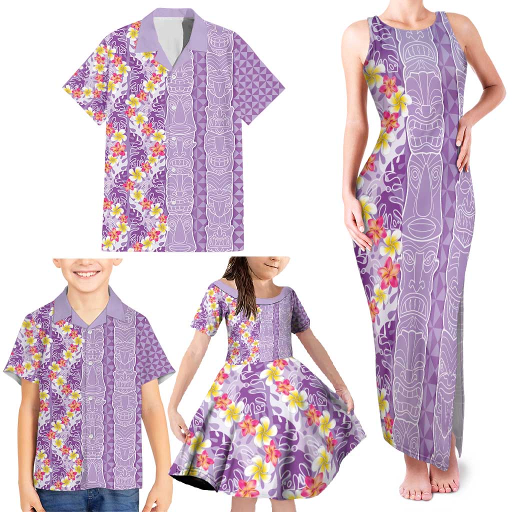 Lush Lilac Aloha Hawaii Tiki Family Matching Tank Maxi Dress and Hawaiian Shirt Tropical Plumeria - Seamless Style LT14 - Polynesian Pride