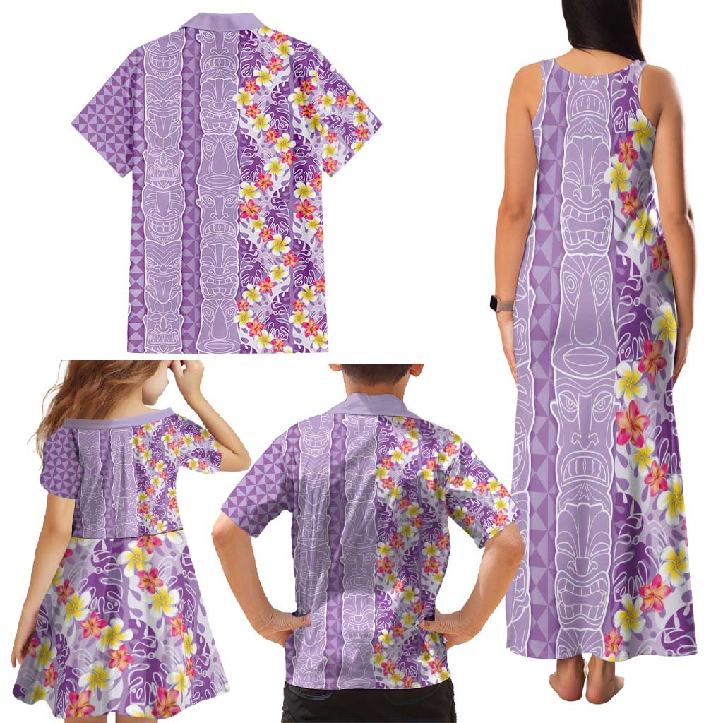 Lush Lilac Aloha Hawaii Tiki Family Matching Tank Maxi Dress and Hawaiian Shirt Tropical Plumeria - Seamless Style LT14 - Polynesian Pride