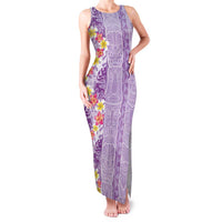 Lush Lilac Aloha Hawaii Tiki Family Matching Tank Maxi Dress and Hawaiian Shirt Tropical Plumeria - Seamless Style LT14 Mom's Dress Purple - Polynesian Pride