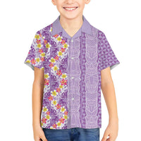 Lush Lilac Aloha Hawaii Tiki Family Matching Tank Maxi Dress and Hawaiian Shirt Tropical Plumeria - Seamless Style LT14 Son's Shirt Purple - Polynesian Pride