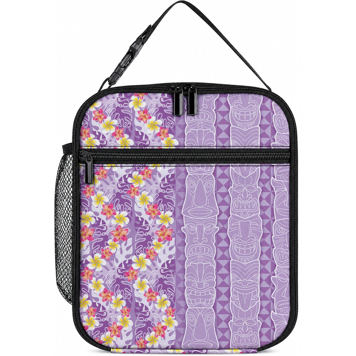 Lush Lilac Aloha Hawaii Tiki Lunch Bag Tropical Plumeria - Seamless Style LT14 10.2 × 8.3 × 4.3 inch Purple - Polynesian Pride