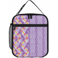 Lush Lilac Aloha Hawaii Tiki Lunch Bag Tropical Plumeria - Seamless Style LT14 10.2 × 8.3 × 4.3 inch Purple - Polynesian Pride