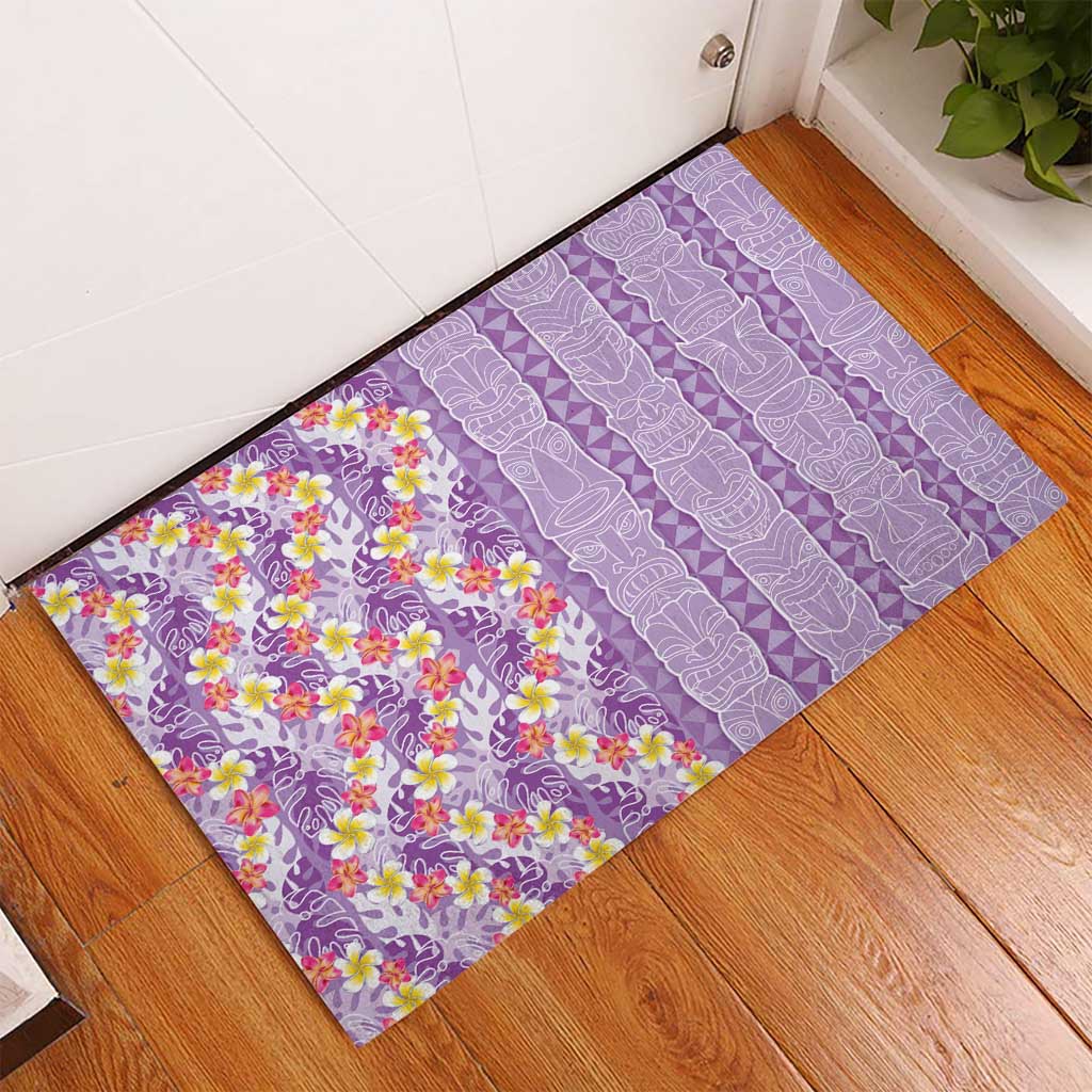Lush Lilac Aloha Hawaii Tiki Rubber Doormat Tropical Plumeria - Seamless Style