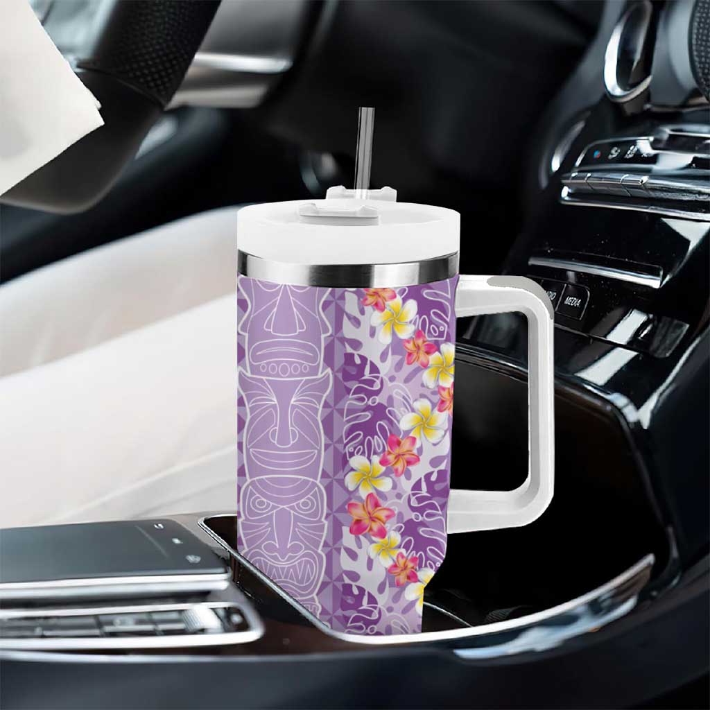 Lush Lilac Aloha Hawaii Tiki Tumbler With Handle Tropical Plumeria - Seamless Style