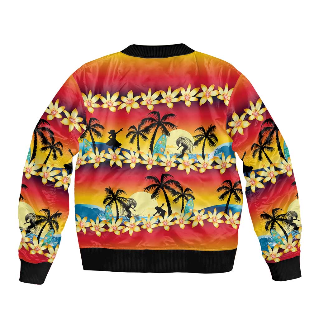 Tropical Islands Sunset Hawaii Bomber Jacket Go Surfing With Hula Girl - Summer Vibes LT14 - Polynesian Pride