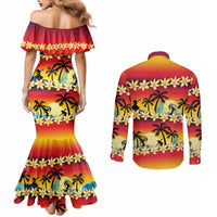 Tropical Islands Sunset Hawaii Couples Matching Mermaid Dress and Long Sleeve Button Shirt Go Surfing With Hula Girl - Summer Vibes LT14 - Polynesian Pride