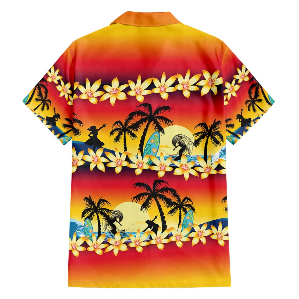 Tropical Islands Sunset Hawaii Family Matching Off Shoulder Maxi Dress and Hawaiian Shirt Go Surfing With Hula Girl - Summer Vibes LT14 - Polynesian Pride