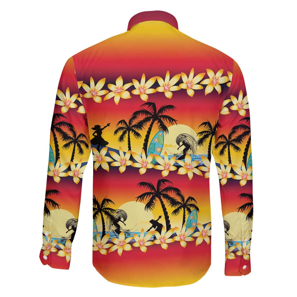Tropical Islands Sunset Hawaii Family Matching Off Shoulder Maxi Dress and Hawaiian Shirt Go Surfing With Hula Girl - Summer Vibes LT14 - Polynesian Pride