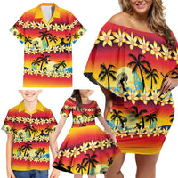 Tropical Islands Sunset Hawaii Family Matching Off Shoulder Short Dress and Hawaiian Shirt Go Surfing With Hula Girl - Summer Vibes LT14 - Polynesian Pride
