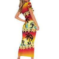 Tropical Islands Sunset Hawaii Family Matching Short Sleeve Bodycon Dress and Hawaiian Shirt Go Surfing With Hula Girl - Summer Vibes LT14 - Polynesian Pride