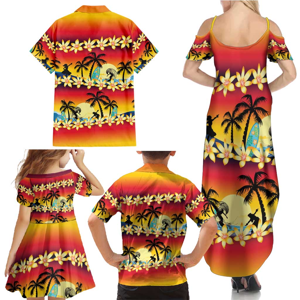 Tropical Islands Sunset Hawaii Family Matching Summer Maxi Dress and Hawaiian Shirt Go Surfing With Hula Girl - Summer Vibes LT14 - Polynesian Pride