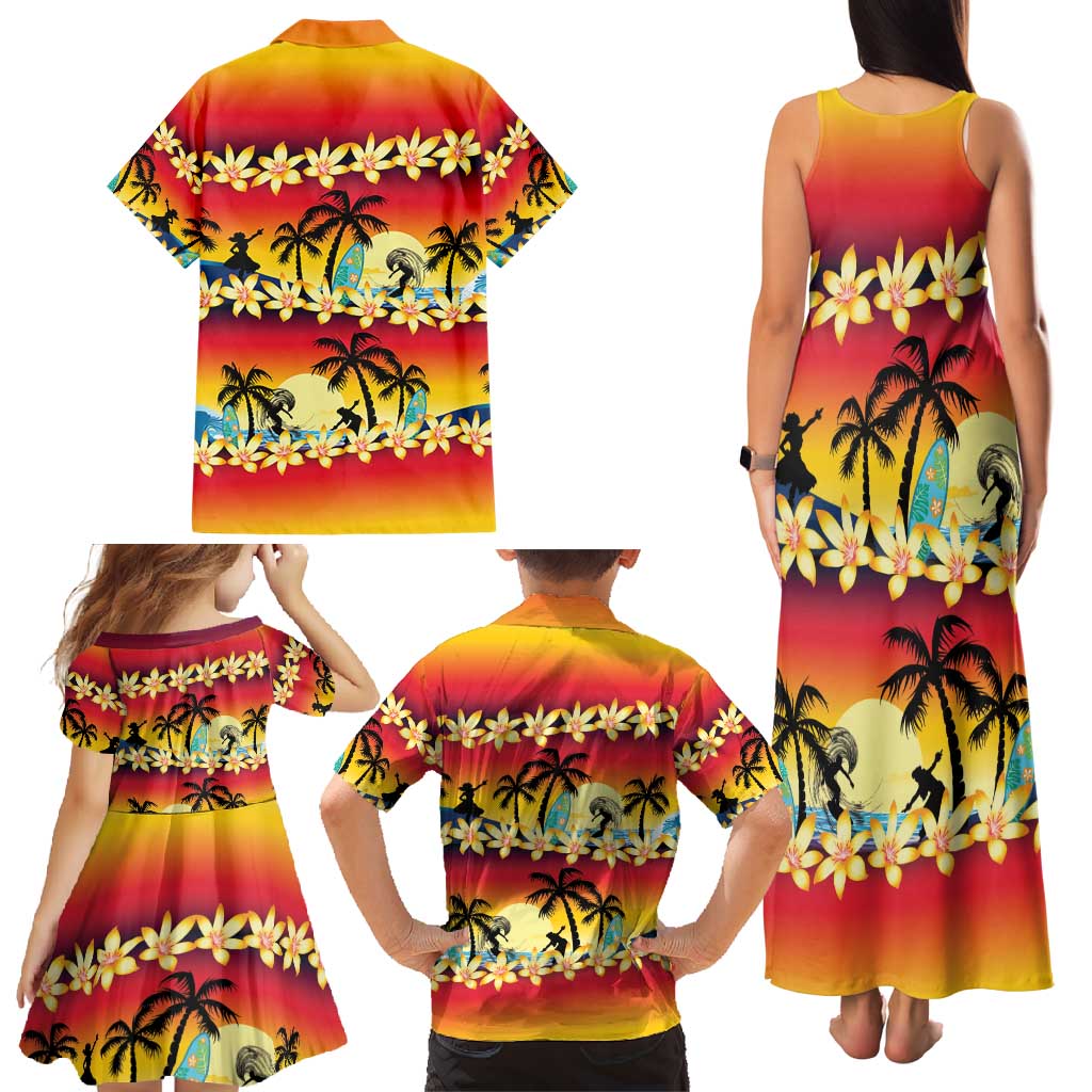 Tropical Islands Sunset Hawaii Family Matching Tank Maxi Dress and Hawaiian Shirt Go Surfing With Hula Girl - Summer Vibes LT14 - Polynesian Pride