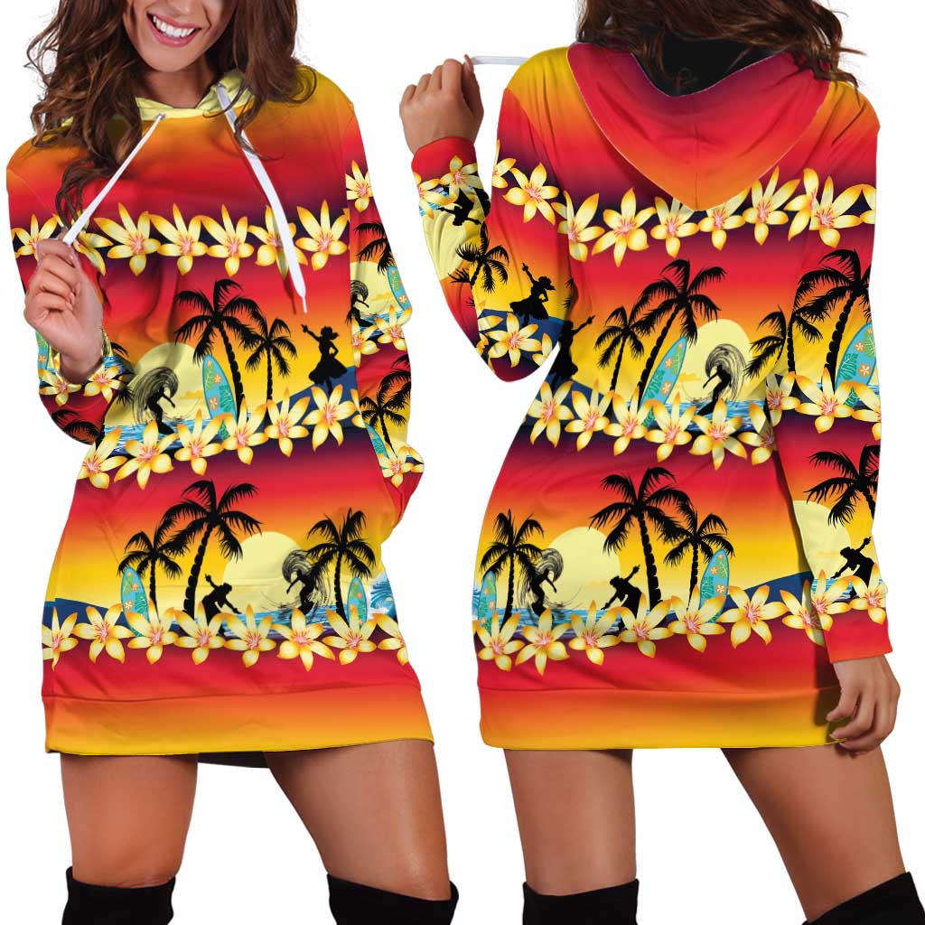 Tropical Islands Sunset Hawaii Hoodie Dress Go Surfing With Hula Girl - Summer Vibes