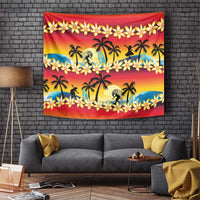 Tropical Islands Sunset Hawaii Tapestry Go Surfing With Hula Girl - Summer Vibes LT14 Red - Polynesian Pride
