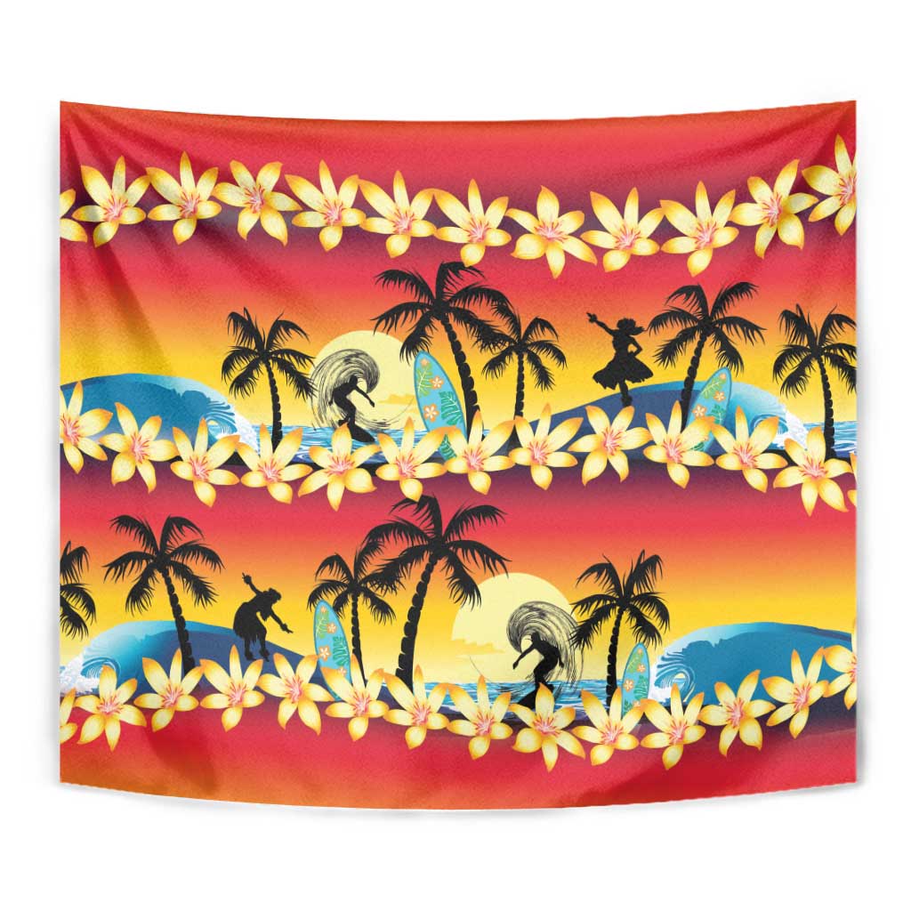 Tropical Islands Sunset Hawaii Tapestry Go Surfing With Hula Girl - Summer Vibes LT14 - Polynesian Pride