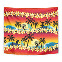Tropical Islands Sunset Hawaii Tapestry Go Surfing With Hula Girl - Summer Vibes LT14 - Polynesian Pride