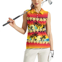 Tropical Islands Sunset Hawaii Women Sleeveless Polo Shirt Go Surfing With Hula Girl - Summer Vibes LT14 - Polynesian Pride