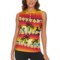 Tropical Islands Sunset Hawaii Women Sleeveless Polo Shirt Go Surfing With Hula Girl - Summer Vibes LT14 - Polynesian Pride