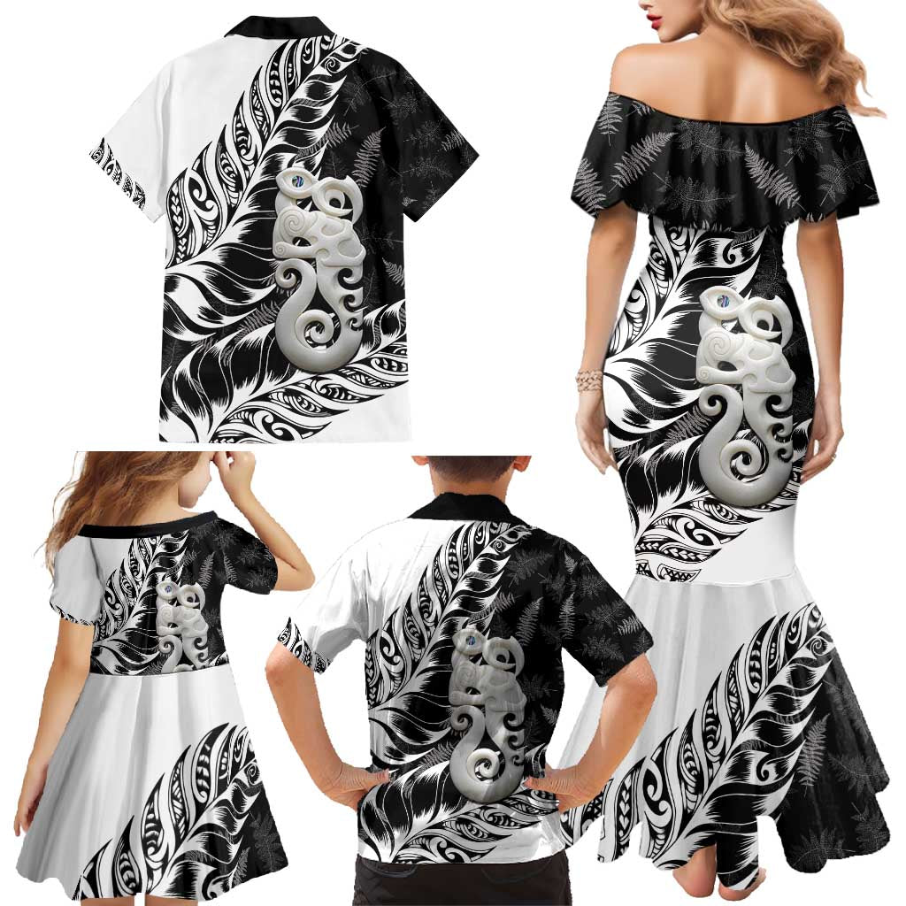 Aotearoa Manaia NZ Maori Silver Fern Family Matching Mermaid Dress and Hawaiian Shirt LT14 - Polynesian Pride