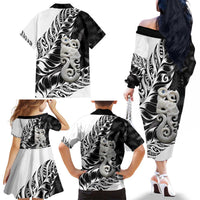Aotearoa Manaia NZ Maori Silver Fern Family Matching Off The Shoulder Long Sleeve Dress and Hawaiian Shirt LT14 - Polynesian Pride