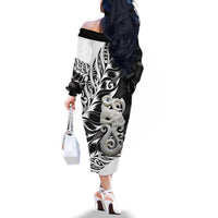 Aotearoa Manaia NZ Maori Silver Fern Family Matching Off The Shoulder Long Sleeve Dress and Hawaiian Shirt LT14 - Polynesian Pride