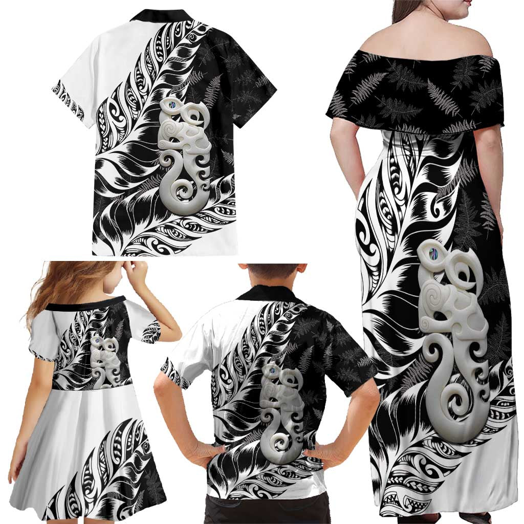Aotearoa Manaia NZ Maori Silver Fern Family Matching Off Shoulder Maxi Dress and Hawaiian Shirt LT14 - Polynesian Pride