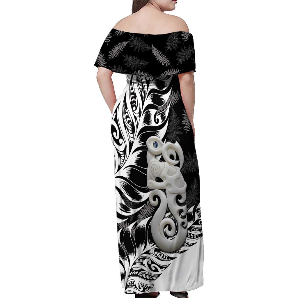 Aotearoa Manaia NZ Maori Silver Fern Family Matching Off Shoulder Maxi Dress and Hawaiian Shirt LT14 - Polynesian Pride